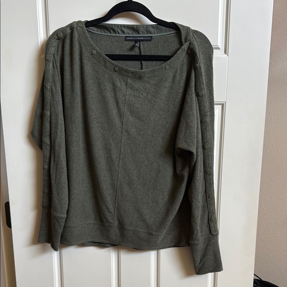 White House Black Market Olive Button-Accent Sweatshirt